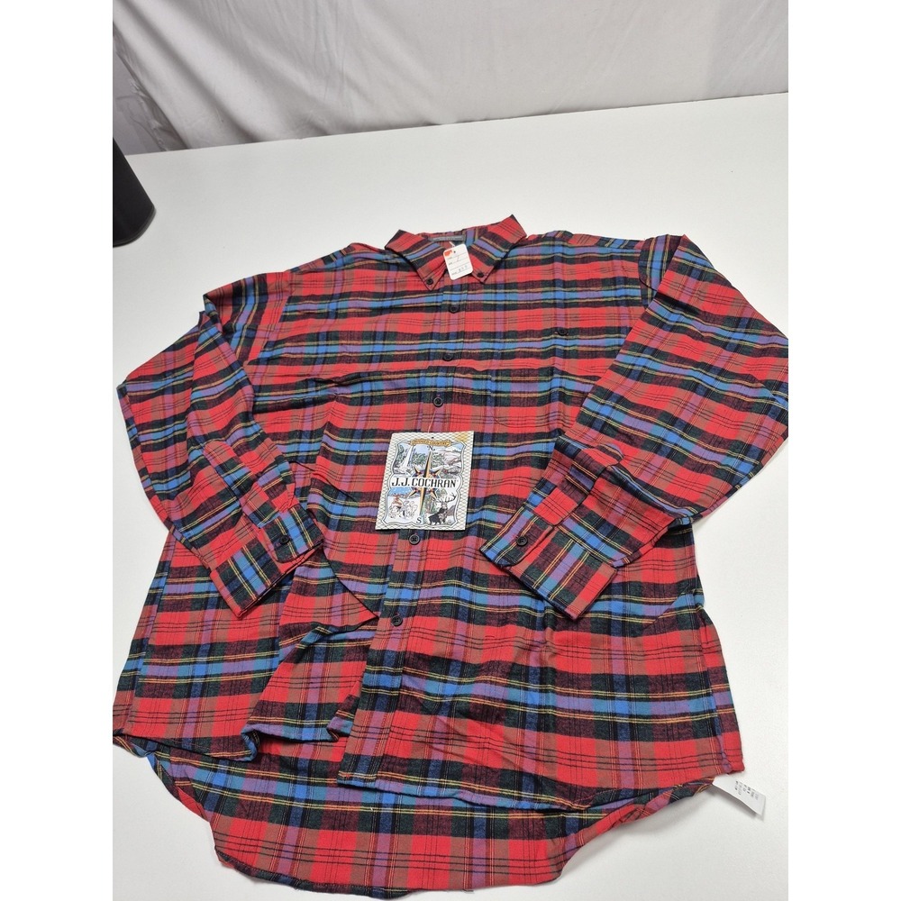 VTG J.J. Cochran Shirt Mens L Red Plaid Flannel Button Down Long Sleeve USA